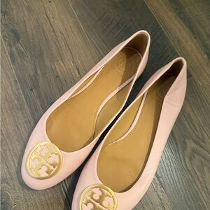 Tory Burch Light Pink Flats with Gold Logo